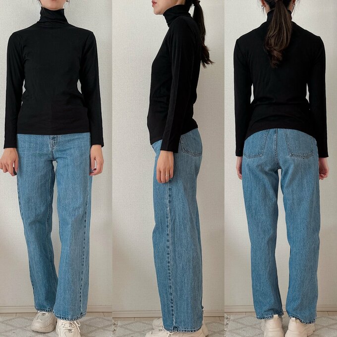 スタイルヒートリブタートルネックT着用