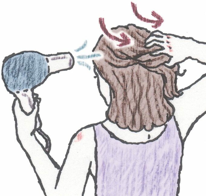頭部の上部分にドライヤー