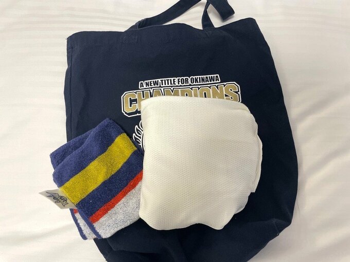 トートバッグ、タオルはポケットに入れるほかに予備で1枚。