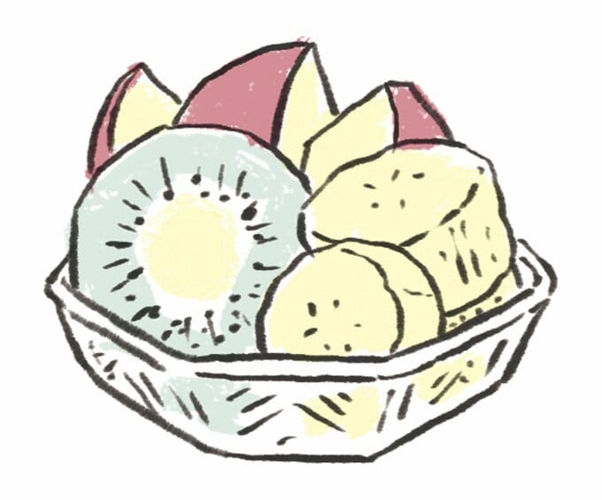器に盛られたカットフルーツのイラスト