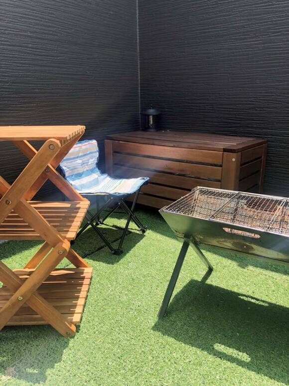 ベランダでバーベキュー