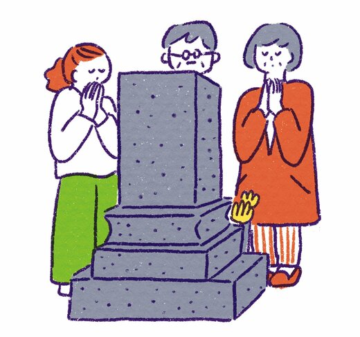 お墓参りのイラスト