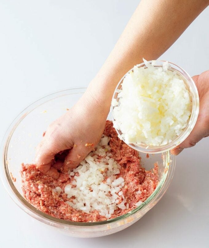 ひき肉にみじん切りタマネギ