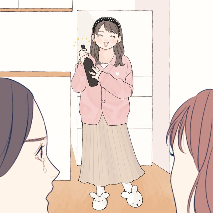 ピンクカーディガンコーデ