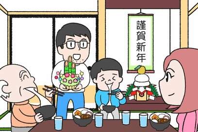 家族で過ごすお正月…なにかが違う？5つ見つけたらエラい間違い探し