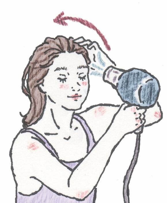 オールバックにしてドライヤー