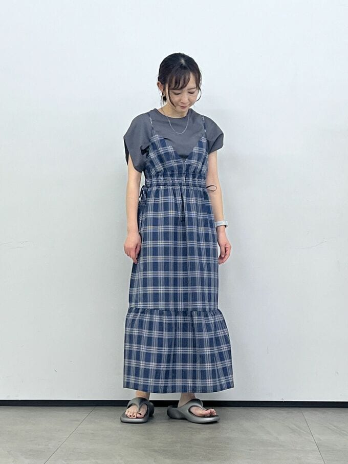 GUチェックキャミソールワンピース