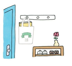 読み終わった図書館の本玄関に返却用のエコバッグをかける