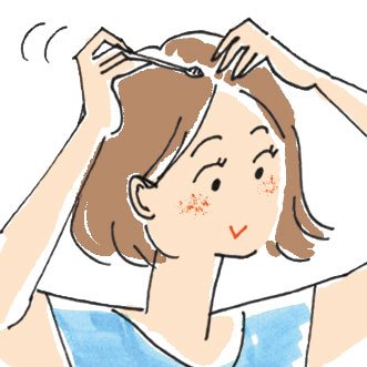 イラスト髪の分け目に綿棒女性