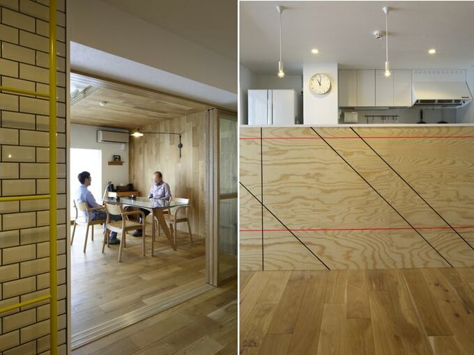 木で囲われたダイニングキッチン