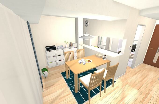 収納家具として市販の既製品を配置した例