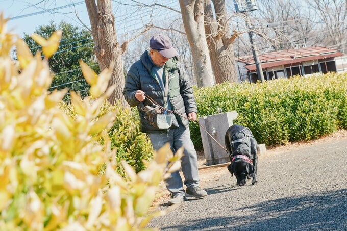 愛犬の散歩をする小林まさるさん