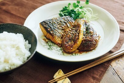 ナスと塩サバのジューシーかば焼き。フライパンで同時に焼くから簡単