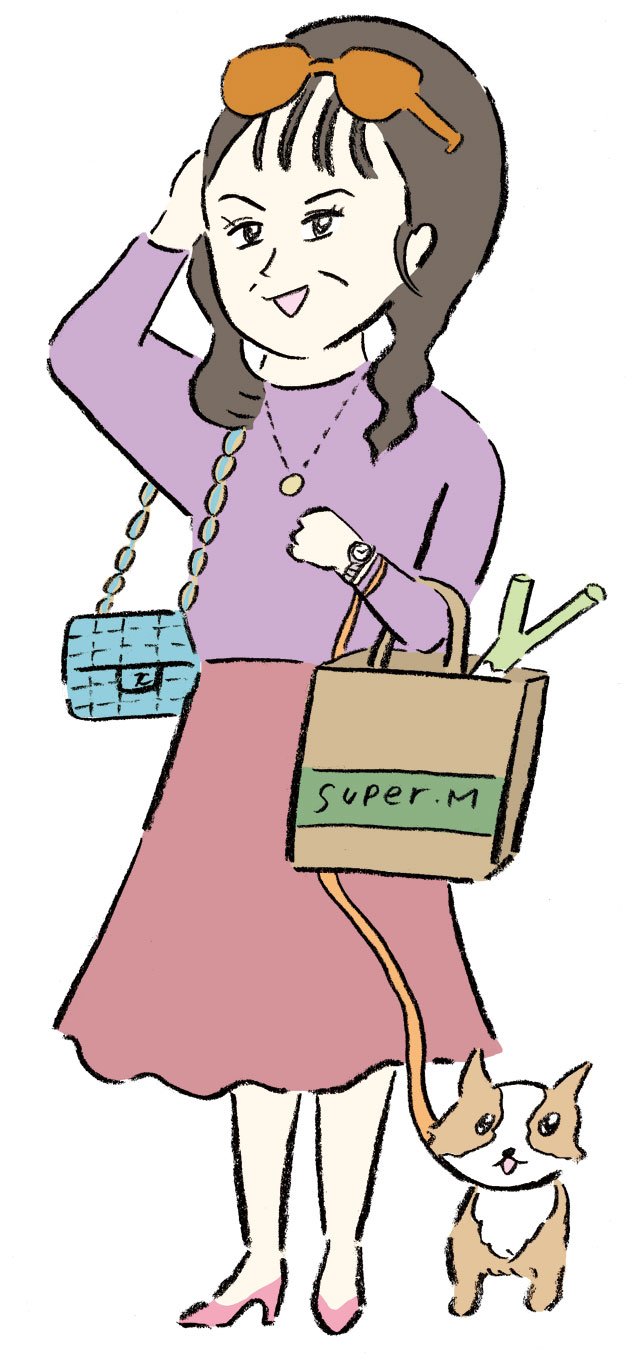 イラスト犬のお散歩女性