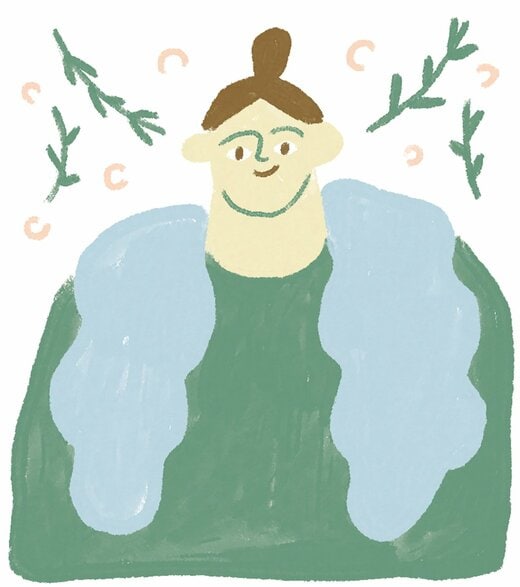 首からタオルをかけた女性のイラスト
