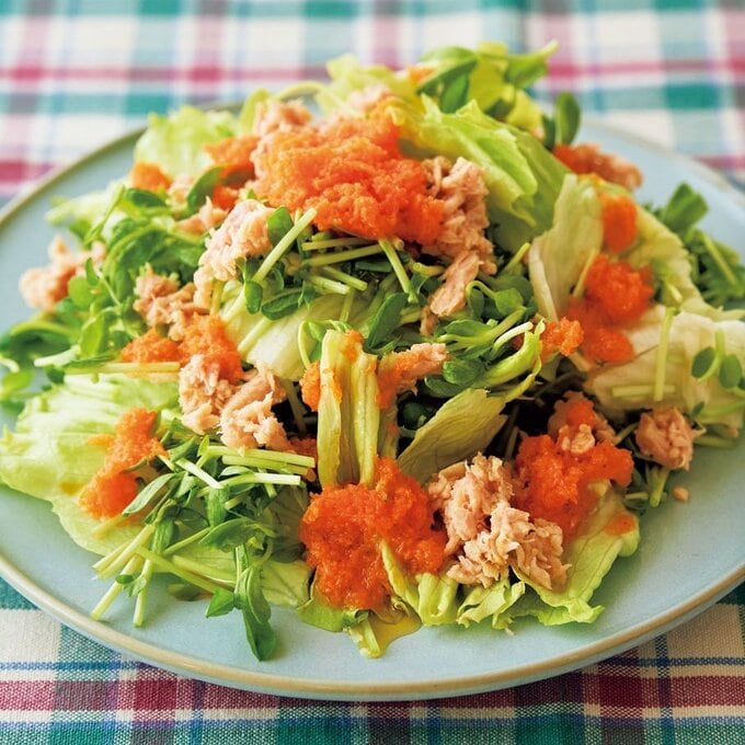 豆苗とレタスのニンジンドレッシングサラダ