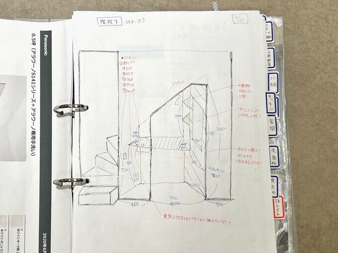 書斎コーナーのスケッチ