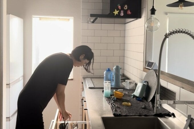 キッチンリセット中のぴーこさん