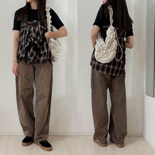 チェックシャツをビスチェ風に