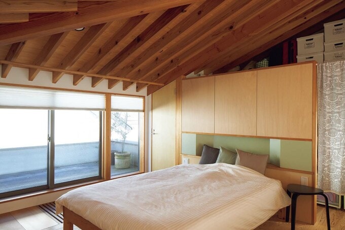 ベッドの壁の向こうはウォークインクローゼット