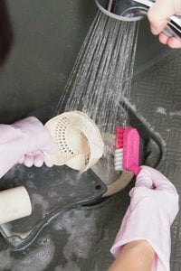 ブラシでこする