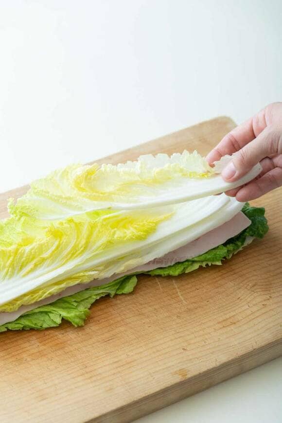白菜を重ねる