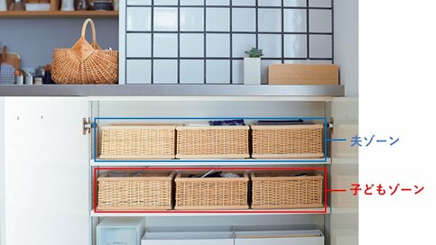 キッチンは壁面＆カゴ収納で、いつでも人を呼べる家に