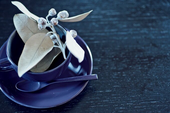 ブルーのカップとソーサー