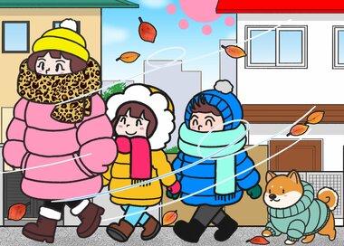 ＜間違い探し＞急な寒さで着ぶくれ。どこが違う？2つの絵から見つける5つの間違い