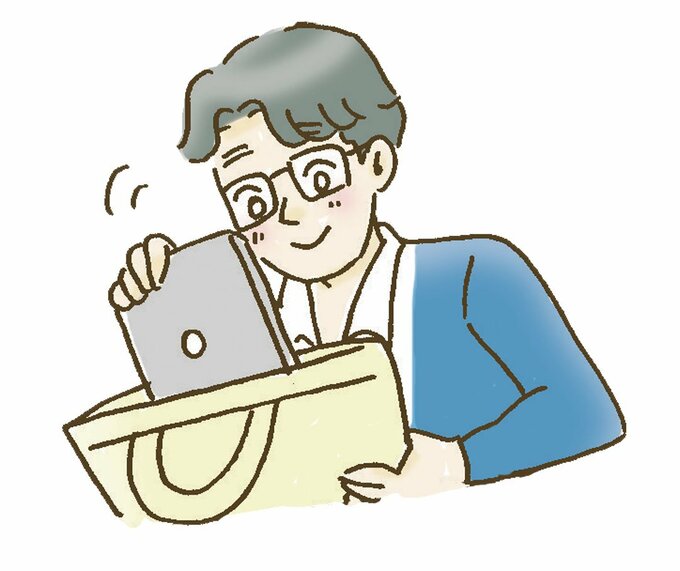 イラストカバンにパソコン