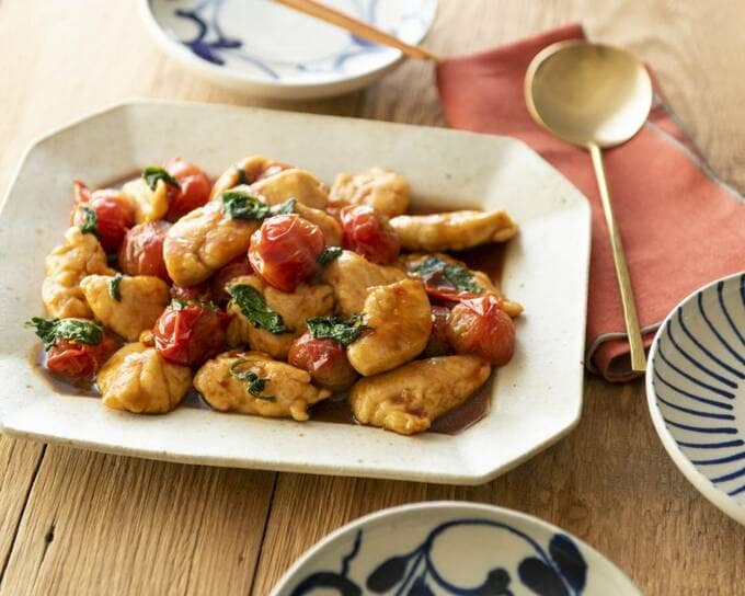 ササミとミニトマトのシソ炒め