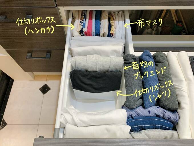 仕切りボックスに布マスクなど