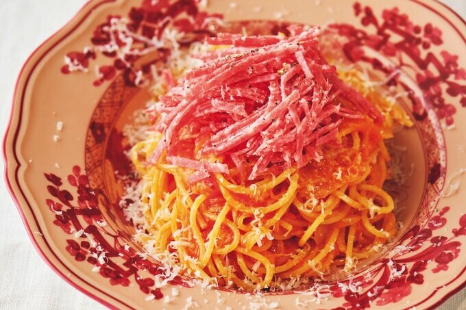 お皿に盛ったナポリタンスパゲティ