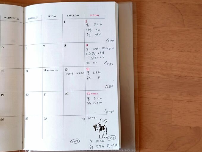 スケジュール帳 支出メモ