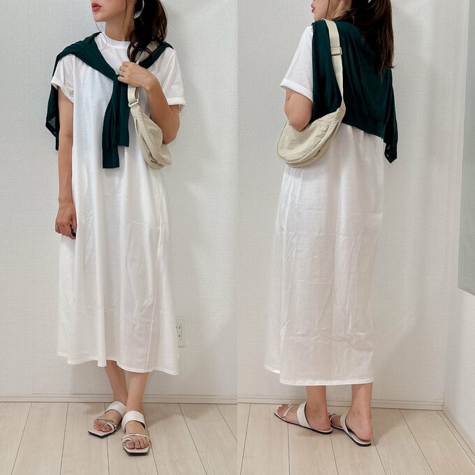 マーセライズコットンAラインワンピース着用