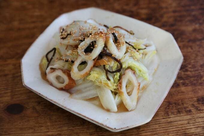 白菜とちくわの塩昆布ゴマ油和えアップ