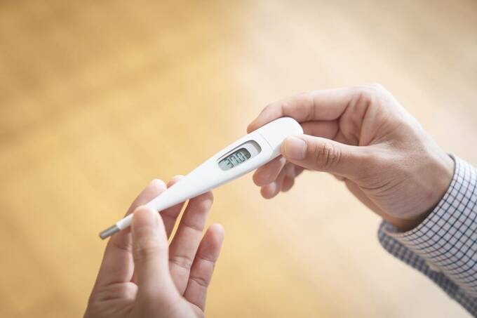 体温計を持つ様子