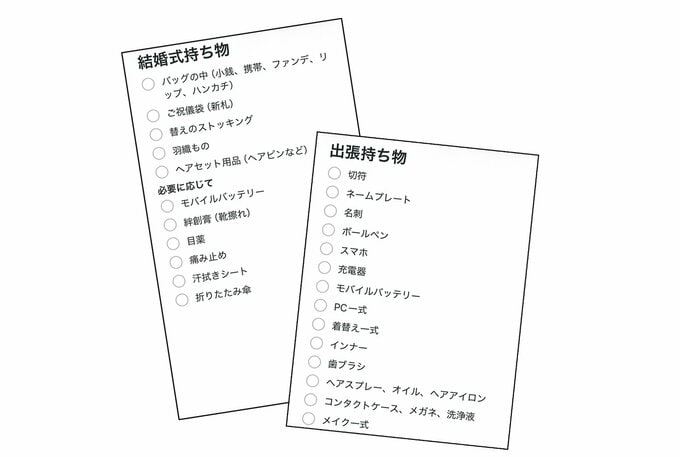 持ち物リストのメモ2枚