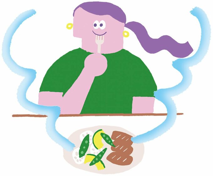 イラスト食事する女性