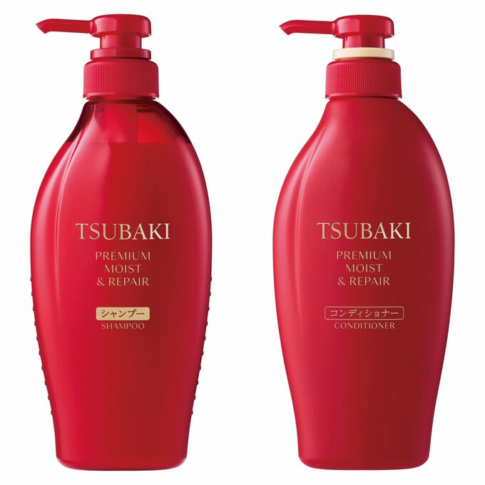 左から、TSUBAKI プレミアム モイスト＆リペア シャンプー、同 コンディショナー 各450mL／オープン価格 