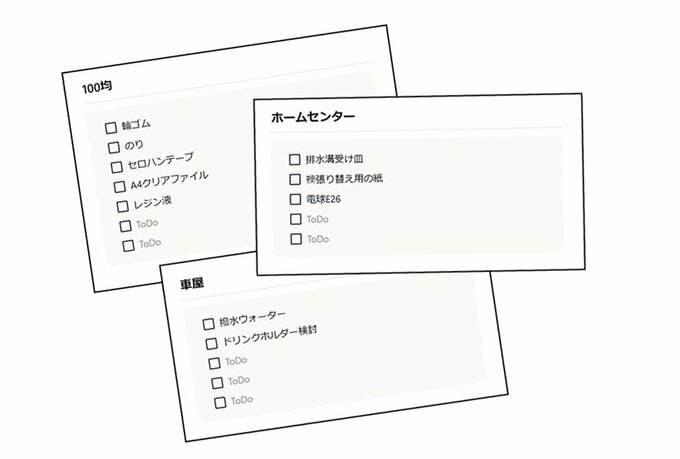 買うものリストのメモ3枚