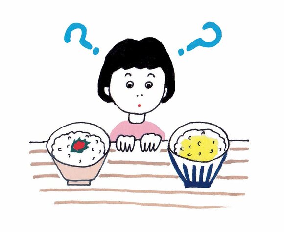 イラスト梅がゆもしくは卵かけご飯