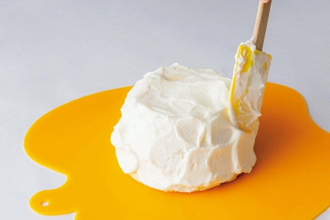 プリン入りドームケーキの調理過程