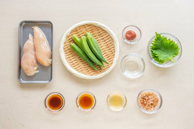 ささみとオクラの梅しそ香味和え 材料