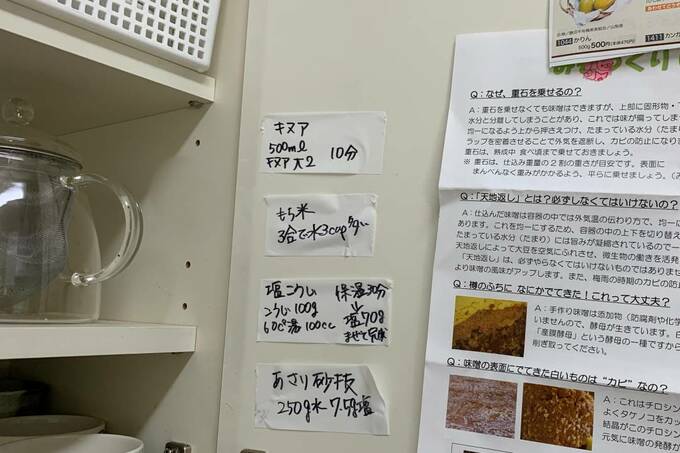 養生テープに油性マジックで書いてはりつけた様子