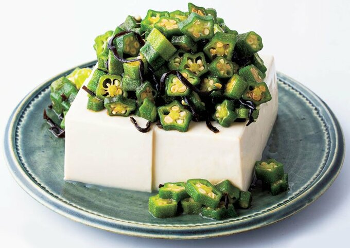 塩昆布とオクラの冷ややっこ