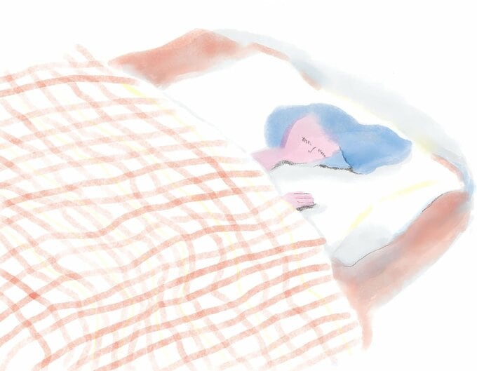イラストベッドに寝る女性