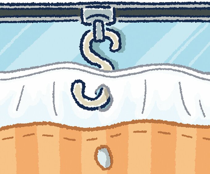S字フックで取りつけられたカーテンのイラスト