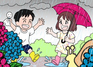 ＜間違い探し＞梅雨の日は長靴でお出かけ。どこが違う？2つの絵から見つける5つの間違い