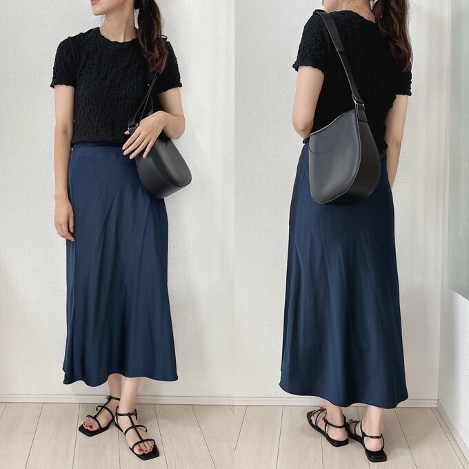 ブラックのTシャツと合わせたコーデ